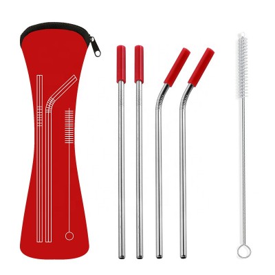 Bar Accessories Metal Drinking Straw 5 Pcs Set Straight Bent Reusable Straw Cleaning Brush